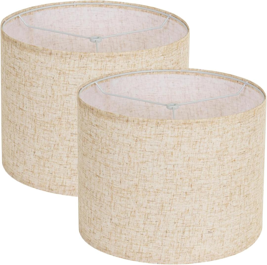 Beige Lamp shades Set of 2, Large Linen Drum Lampshades, 13" Top x 13" Bottom x 10" High Lamp Shade, Replacement Lampshades for Table and Floor Lamps, Pendant Light, Handcrafted, Easy Assembly, 13x13x10 inches