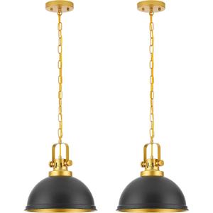 2-Pack Black Gold Pendant Lights Kitchen Island, Modern Dome Pendant Lights Matte Black Dome Hanging Light Fixture for Kitchen Dining Room Foyer Entrance Restaurant Hallway