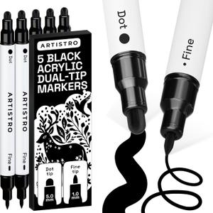 ARTISTRO 5 Precision DualTip Acrylic Paint Markers – Paint Pens Set with Dot & Fine Tips for Fabric, Rock, Glass, Wood, Coloring Books – Classroom & Art Supplies Gift Teacher Appreciation Gift