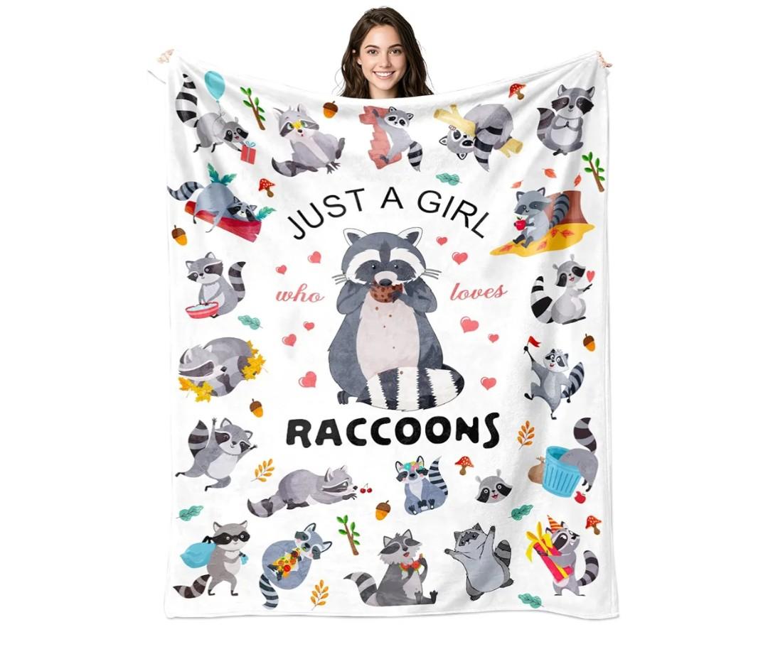 Raccoon Blanket Just A Girl Who Loves Raccoons Blankets Soft Cozy Flannel Throw Blanket Birthday Raccoon Decor Gifts for Kids Girls Adults 50"x40"