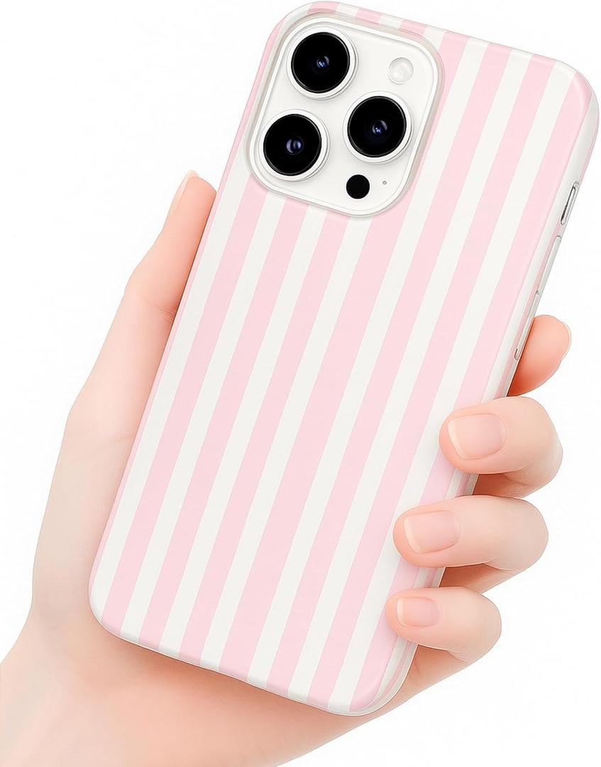 Compatible with iPhone 14 Pro Case, with Aesthetics Striped Design Case for Women Girl, Cute Fashion Simple Soft TPU Slim Protection Phone Case for iPhone 14 Pro 6.1'' - Light Pink & White