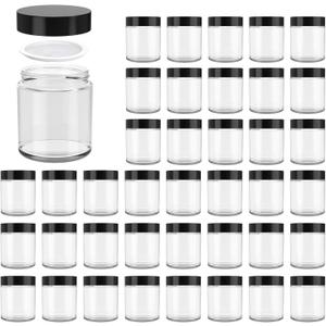 4 oz Glass Jars with Lids, Hoa Kinh 40 Pack Clear Small Glass Jars with Black Lids Empty Cosmetic Containers Airtight Round Glass Jar for Lotions, Powders and Ointments