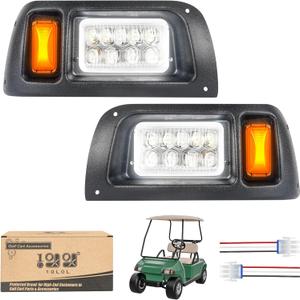 10L0L 12V Headlights Compatible with Club Car DS (1993-up) Passenger and Driver Side Factory Style Headlight Kit Assembly Replace Parts 101988002, 101988001