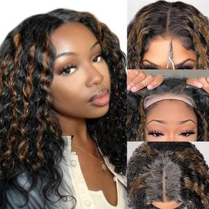 yosly Glueless Wigs Human Hair Pre Plucked Pre Cut Bob Wig Human Hair Deep Wave Middle Part Glueless Curly Wig For Black Women Natural Hairline wig Wear and Go 1B/30 12Inch