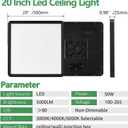 20 Inch Large LED Flush Mount Ceiling Light,45W 4500LM, 3000K/4000K/6000K CCT Selectable,Black Square Low Profile Ceiling Light Firxtue for Bedroom/Kitchen/Living room/Dinning room/Hallway