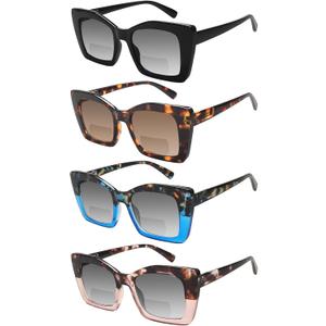 4 Pack Bifocal Reading Sunglasses for Women Oversized Square Sun Readers Oprah Style for Women UV400 Protection