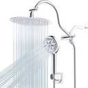 Hibbent All Metal Shower Head, 10'' High Pressure Rainfall Shower Head/Handheld Showerhead Combo with 12'' Adjustable Curve Shower Extension Arm, 10-Spray, 71'' Shower Hose, Shower Head Holder, Chrome