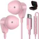APETOO USB C Headphones for iPhone 15 Plus 16 17 Pro Max iPad Pro USB-C Wired Earbuds with Microphone Volume Control HiFi Stereo Type C Earphones for Galaxy S25/S24/S23/S22 Ultra, Pixel 9 8 7 6, Pink