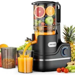 AIRMSEN Juicer Machines, 5.8" Feed Chute Cold Press Juicer for Whole Fruit and Vegetable, 2.2 qt Auto-Feed Time-Saver, 7+1-Stage New Upgraded Auger Slow Masticating High Yield, Easy to Clean Black