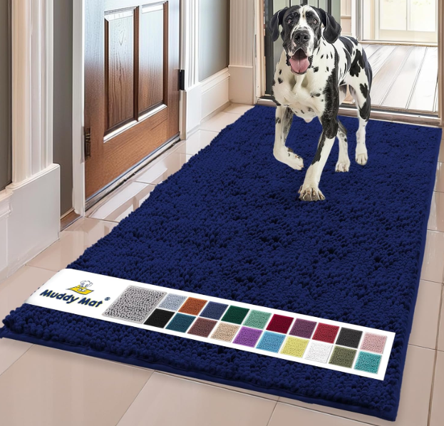 Muddy Mat® | Super Absorbent Door Mat Indoor, Microfiber Quick Dry Chenille Entryway Rug, Non-Slip Front Door Mat, Indoor Mats for Entryway, Machine Washable Pet Rug, Navy Blue Runner 24"X60", Navy Blue