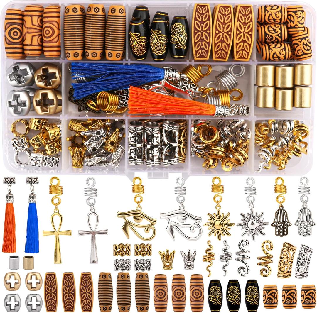 110PCS Retro Metal Dreadlock Accessories Hair Tube Beads Wooden-Like Beads Handmade DIY Tassel Hair Decoration Hair Jewelry for Locs Braids Men Women Hip-Hop Style