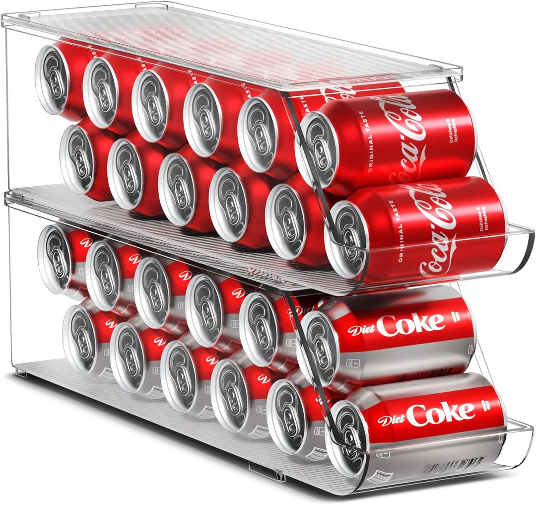 Sorbus Soda Can Organizer for Refrigerator Stackable Can Holder Dispenser with Lid for Fridge, Pantry, Freezer  Holds 12 Cans Each, BPA-Free, Clear Design, (2-Pack)
