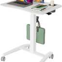Gibbon Mounts Mobile Standing Desk, Height Adjustable Rolling Laptop Desk, 27 inches Portable Sit Stand Desk with Wheels and Hook, Pneumatic Computer Table, White
