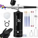 AKALLIBRE Airbrush Kit with Compressor, 48PSI High-Pressure Non-Clogging Airbrush Gun with 0.2/0.3/0.5mm Nozzles, Portable Airbrush for Nails Art, Cake Decoration, Painting etc. (Black)
