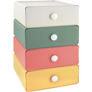 RETON 4 PCS Desktop Storage Drawers, Stackable Desk Organizer with Drawers, Large Capacity Desktop Storage Box for Office, School, Room, Dorm, Bathroom (4 Colors)