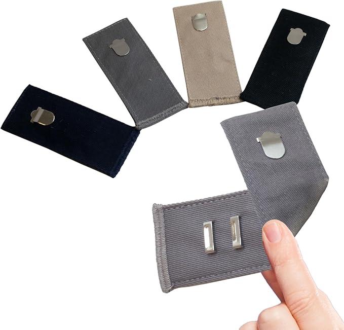 Waist Extenders with Metal Hooks and Eyes 5 Pcs Fabric Pants Extenders 5 Colors Pants Waist Extenders for Pants Skirts Pregnancy Maternity (Black, Navy, Brown, Taupe, Beige)