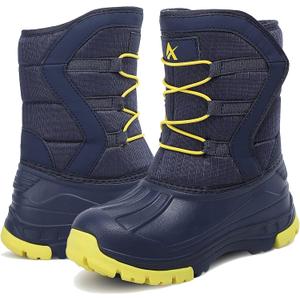 Unisex-Child Snow Boots Winter Waterproof Slip Resistant Cold Weather Shoes (Toddler/Little Kid/Big Kid) (T5 Blue/ Yellow 35)