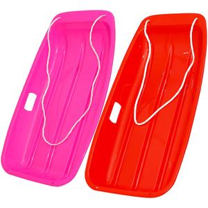 Toboggan Snow Sled for Adult and Kids-Durable Cold Resistant Flexible Design, Fits 1-2 Riders with Pull Rope & Handles for Winter Outdoor Sports-35 Inch (Red-Pink)