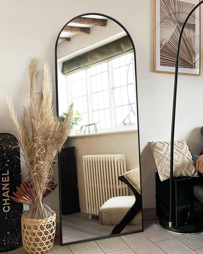 Floor Mirror, Full Length Mirror with Stand, Arched Wall Mirror, Mirror Full Length, Black Floor Mirror Freestanding, Wall Mounted Mirror for Bedroom Living Room, Black (59"L x 18"W)