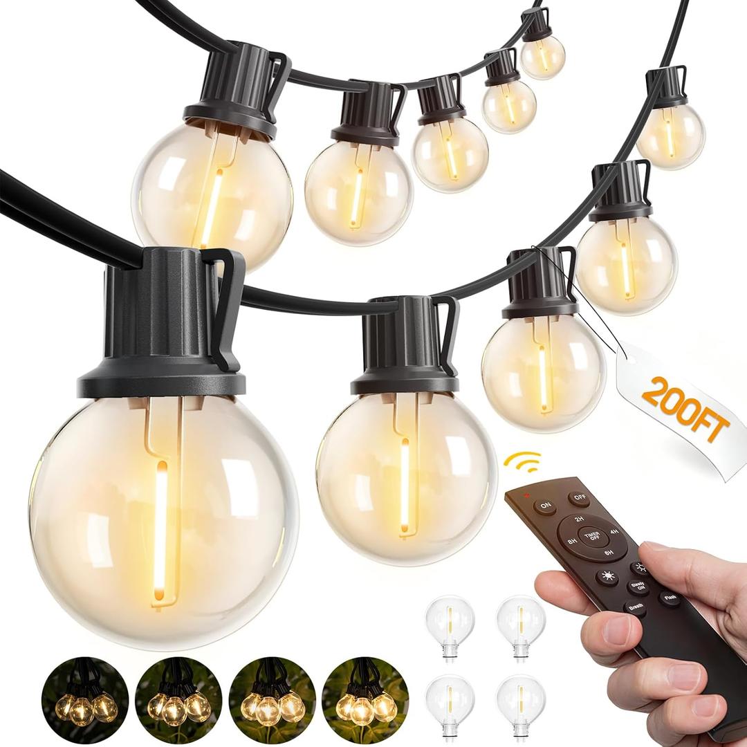 addlon 200FT Outdoor String Lights G40 with Remote Control, Dimmable Patio Globe LED Lights Waterproof Shatterproof, Hanging Outside Lighting for Backyard, Garden, Deck, Balcony, Porch, Caf, Bristo