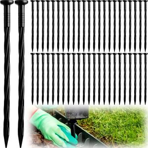 Honoson 200 Pack Landscaping Spikes Anchoring Spike Plastic Ground Stake for Lawn, Weed Barriers, Turf, Paver Edging, House Construction (8 Inch)