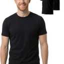 2 Pack 100% Merino Wool T-Shirt for Men, Wool Short Sleeve Slim Fit Base Layer, Breathable Lightweight Undershirt (XX-Large, Black)