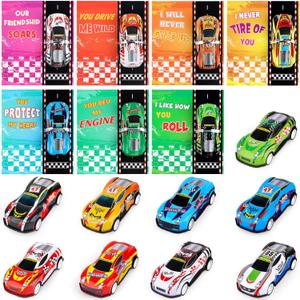 28 Pcs Valentins's Cards with Pull Back Car Valentines Day Cards for Kids Boys School Classroom Valentines Exchange Gifts Party Favor Supplies
