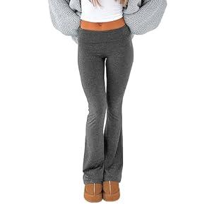 Fawjsais Flare Leggings for Women Skinny Fold Over Leggings Bootcut Yoga Pants Low Rise Sweatpants Dark Gray XL