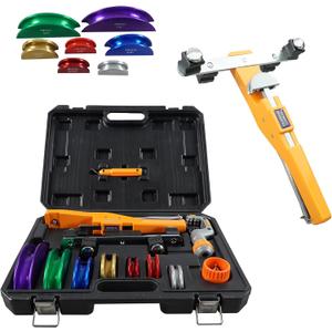 90 Ratcheting Pipe Tube Bender Set W/ 7 Color-Coded Aluminum Heads, 1/4"7/8" O.D. Tubing, Tube Cutter & Deburring Tool, Portable Storage Case for HVAC, Plumbing & Refrigeration
