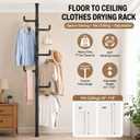 Floor to Ceiling Clothes Drying Rack, Adjustable Tension Pole Laundry Rack for Balcony. Vertical Coat Hanger Stand for Bathroom Bedroom, No Drilling Easy Install Space Saving (Black), Large