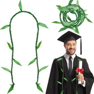 Hawaiian Graduation Ti Leaf Ribbon Lei 65 Inch Graduation Hawaii Lei Ti Leaf for Graduation Gift Green Leaf Flower Necklace for Student School Ceremony Wedding Party Supplies