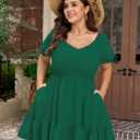 SCOMCHIC Women's Plus Size Summer Dresses Short Sleeve V Neck Casual A Line Spring Smocked Boho Cute Mini Short Dress (XXXL)