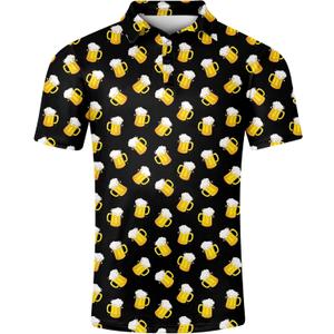 Fanient Men Golf Polo Shirts Short Sleeve 3D Printed Dry Fit Moisture Wicking 4-Way Stretch Summer Athletic Polo Shirts (Black, M)