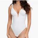 Popilush Medium (4/6) White Bodysuit Tummy Control Shapewear Body Shaper Deep V, Size 3XL