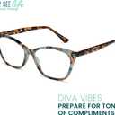 2SeeLife Large Cat Eye Reading Glasses For Women - Medium-Wide Faces, Durable Frame, Spring Hinges