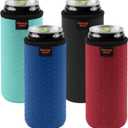 Desing Wish 4 Pack 12oz Slim Can Cooler Sleeves Honeycomb Embossing Insulated Neoprene Slim Soda Cans Sleeve Holders - Black/Red/Blue/Cyan