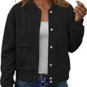 ETCYY NEW Bomber Jackets for Women 2025 Trendy Fall Winter Cropped Coats Button Down Casual Varsity Jacket with Pockets (Small, Solidblack)
