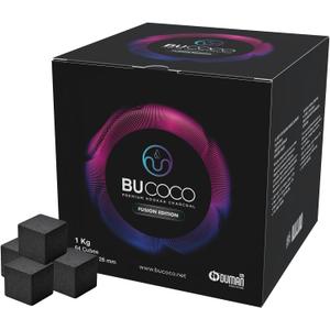 BUCOCO Coconut Charcoal Cubes 26mm Natural Coconut Shell Grilling Charcoal Long Burning 1kg (2.2lb)