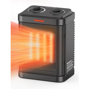 1500W Space Heater for Indoor Use, PTC Ceramic Heater with Thermostat, Small Space Heater 3 Modes, Electric Portable Heater with Safety Protection for Bedroom, Quiet Office, 2S Rapid Heating (DARK BLACK)