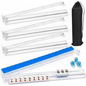 18.7 Inch Mahjong Racks with Pushers Set of 4, 3 Dice & Storage Bag, 18.7 x 3.1 x 1.2 inches