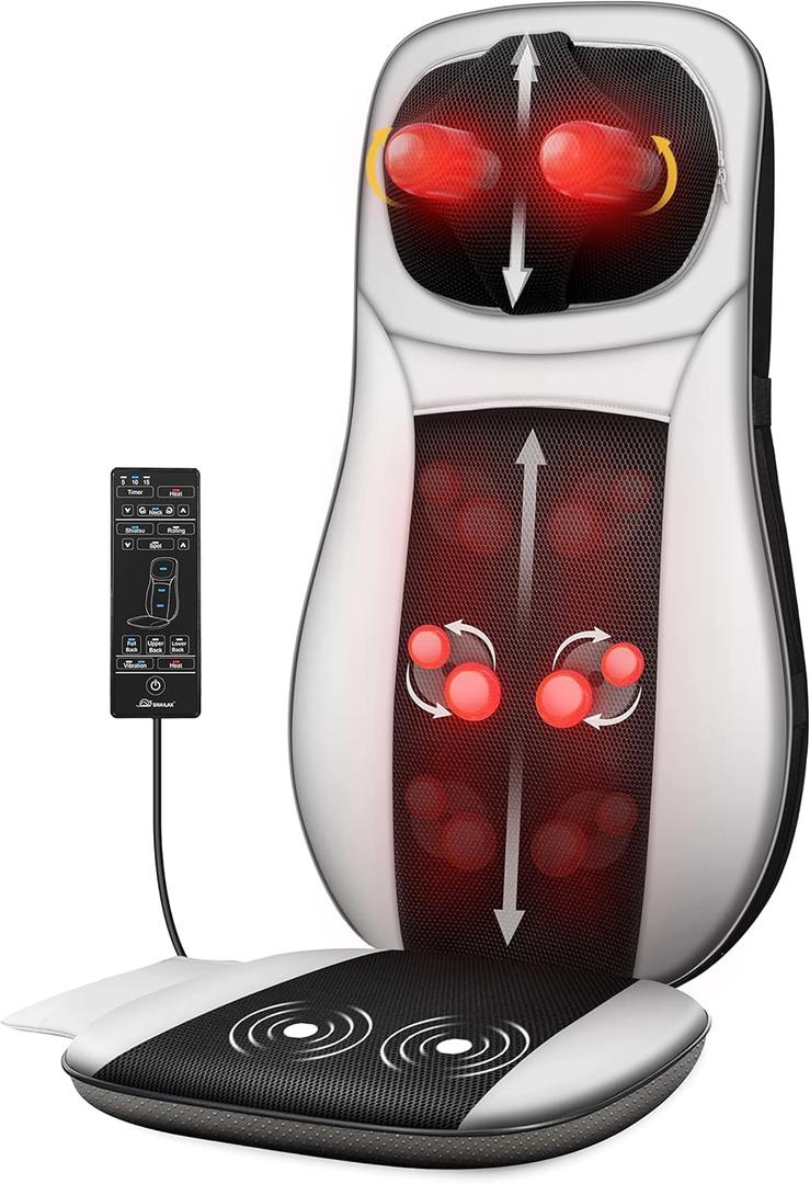 Snailax Neck and Back Massager with Heat, Shiatsu Back Massager for Back Pain, Kneading,Rolling Massage Seat Cushion,Full Body Massage Chair Pad,Seat Massager for Chair,Ideal Gifts