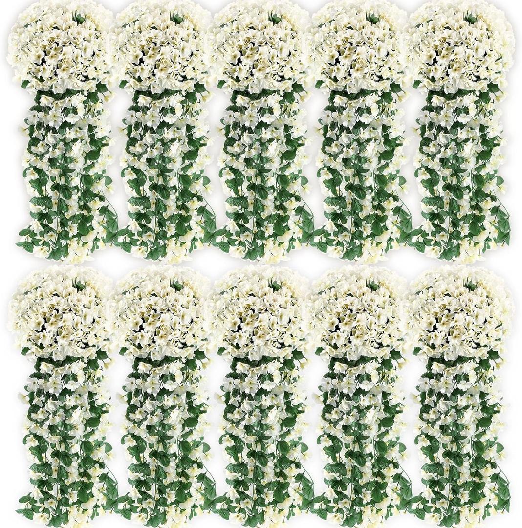 10 Pack 10 Pack Artificial Hanging Flowers Garland Arch Flowers for Wedding Ceremony Wall Home Floral Party Garden Outdoor Decoration (White)