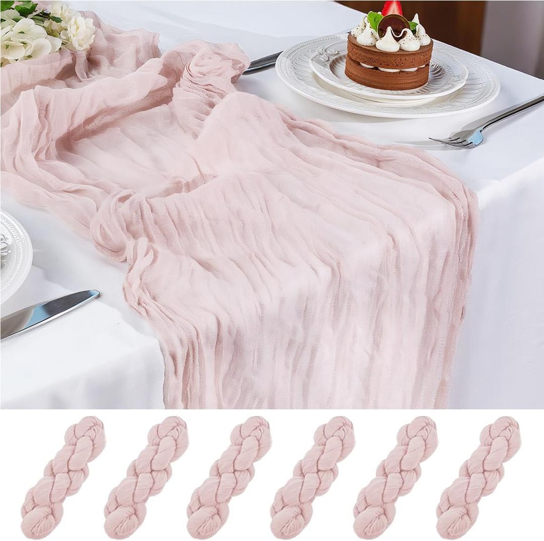 10FT 6 Pack Dusty Pink Cheesecloth Table Runner Romantic Boho Rustic Sheer Gauze Cheese Cloth Table Runners 120x22 inches Decor for Wedding Bridal Baby Shower Party Birthday Home Decorations