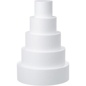 Crafare 5 Tiers Round Foam Cake Dummies Set 20 Inch Tall White Fake Cake Dummy Set 4 6 8 10 12 for Wedding Supplies Baby Shower Birthday Decorating Display