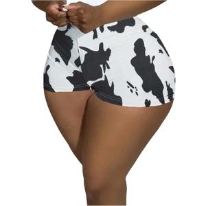 WDIRARA Women's Cow Print Elastic High Waist Shorts Stretch Skinny Shorts (Black, S)