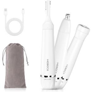 HEBECA Nose Hair Trimmer for Women and Men, 3-in-1 Electric Facial Hair Removal Rechargeable Portble Waterproof Face Shaver Razor for Nose Ear Eyebrow Peach-Fuzz Lips Chin FT3001