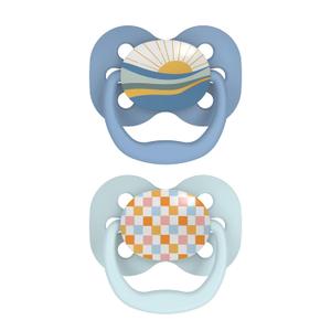 Dr. Brown's Advantage Baby Pacifier, Fully Symmetrical Soother with Soft Silicone Bulb, Blue Sunrise, 0-6m, BPA Free, 2 Pack