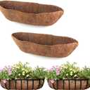 2 Pack Trough Coco Liner Fiber Replacement for Planters, 24/30/36/48 inch Half Moon Coconut Coir Planter for Window Box/Hanging Trough Planter, Garden Flower Vegetables Pot, Fence Flower Baskets