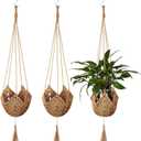 Shappy 3 Pack Jute Crochet Long Plant Hanger for 3 Inch to 12 Inch Pots, Macrame Plant Holder Rope with S Shaped Hooks for Halloween Home Decor (Brown)