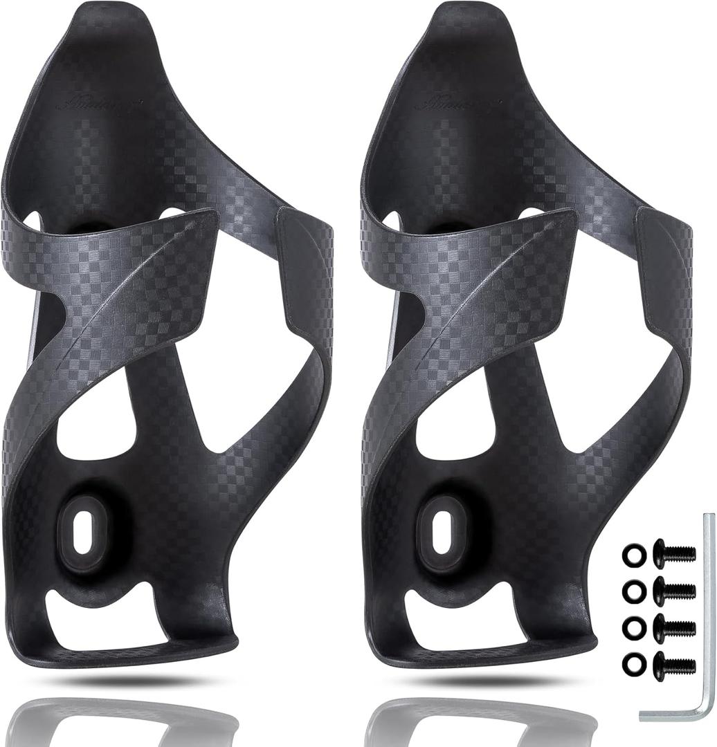 Carbon Fiber Bike Water Bottle Cage Holder for Road Bikes Mountain Gravel e Bike for Diameter 70-74 mm Water Bottles, Black Matte (Black 2-pack)